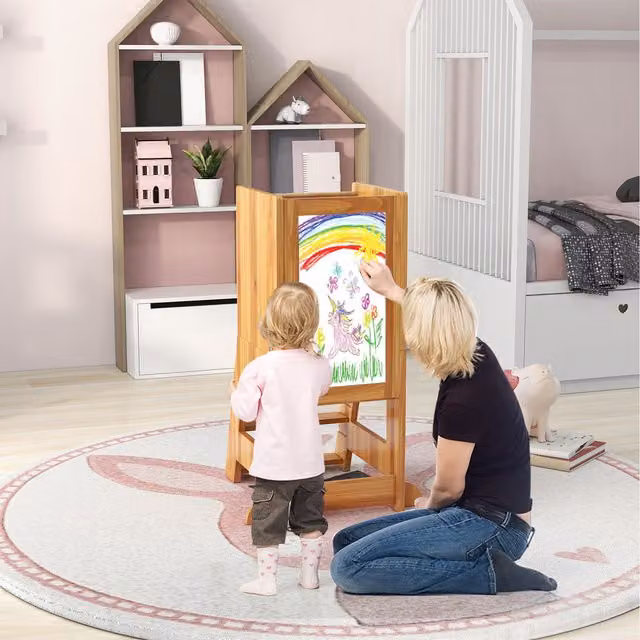 COSTWAY 2-in-1 Toddler Kitchen Stool Helper in Brown