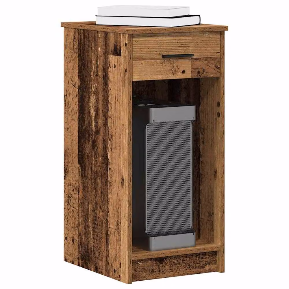 Berkfield Home Durable Computer Tower Stand with Drawer in Brown Old Wood, W/D/H: 35 x 45 x 77 cm – 2