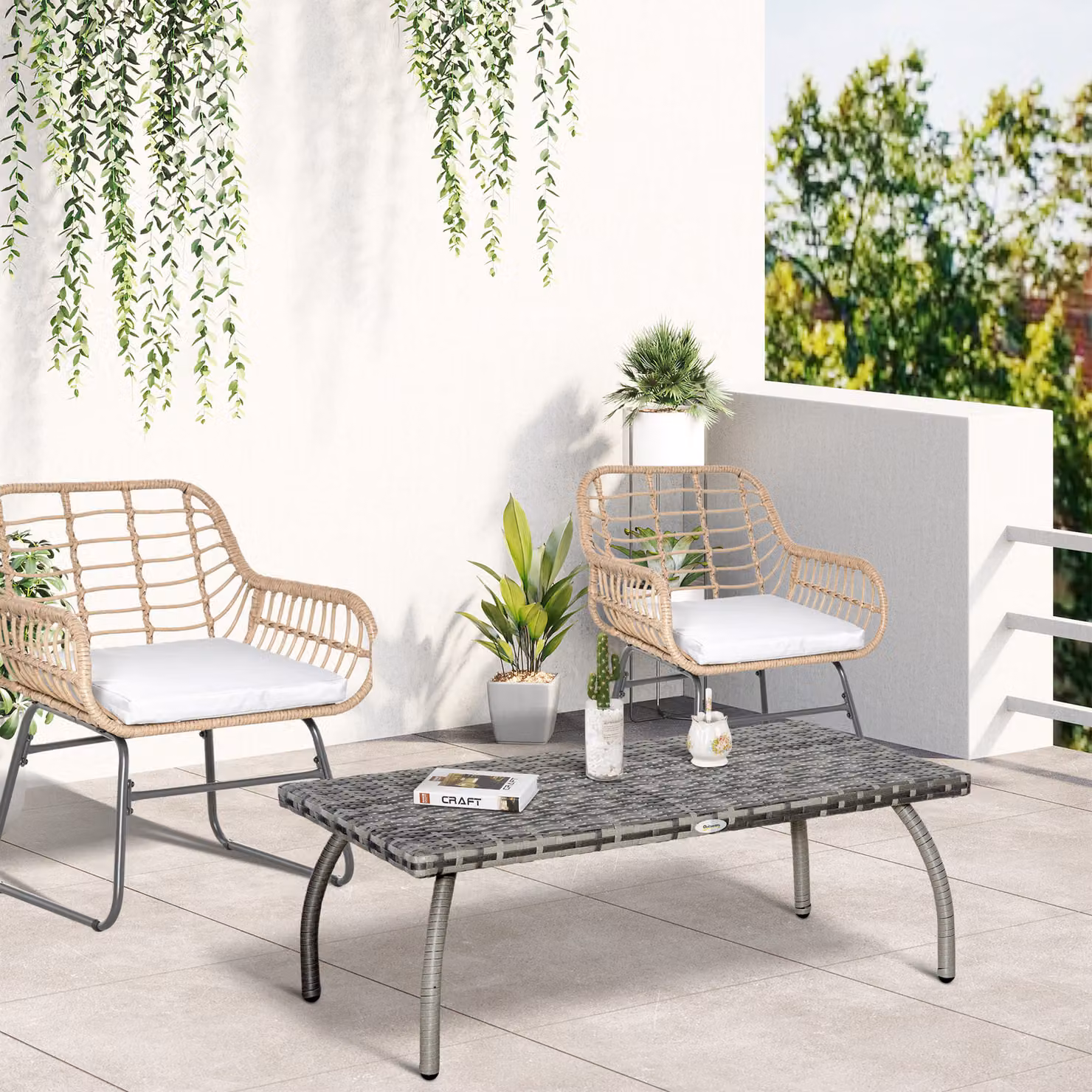 Outsunny Grey Polyrattan Square Alfresco Table for Garden, Balcony and Terrace – 2