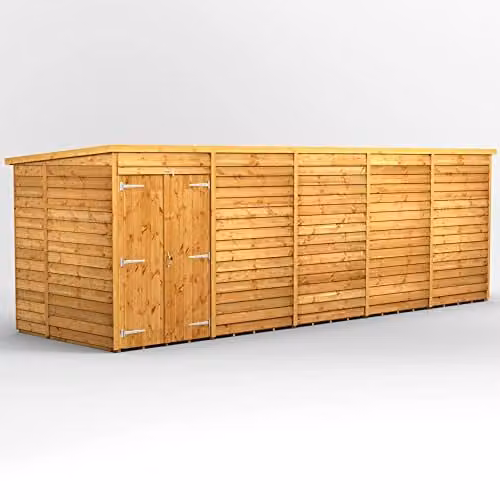 Powersheds Premium Pent Overlap Wooden Shed with Double Doors in Brown, 10 mm Extra Thick Timber, Windowless – 1