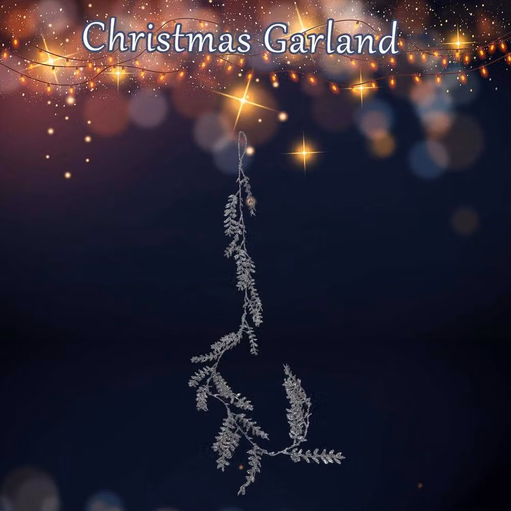 VFM e-Store Christmas Glitter Leaves Garland Decoration, Silver, W/H: 8 cm x 150 cm – 2