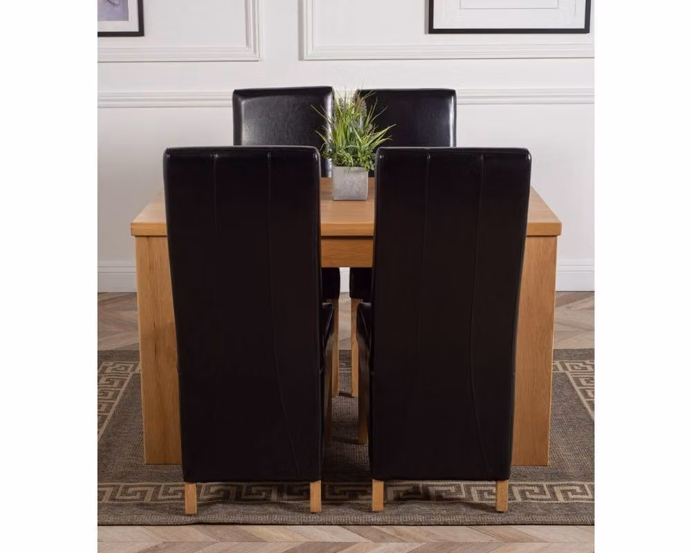 Thats Furniture Dakota Oak Dining Table and 4 Lola Black Leather Chairs Set, W: 127 cm, D: 82 cm, H: 77 cm – 5