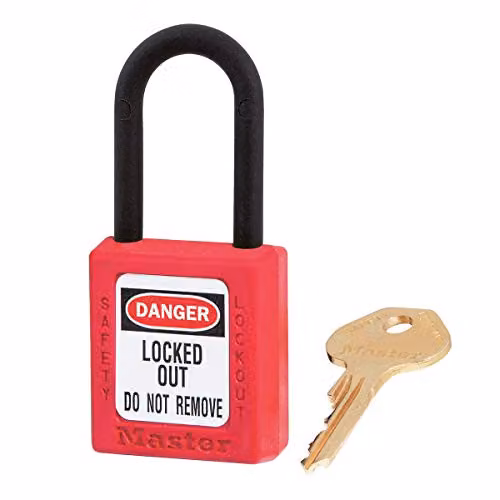 Master Lock Red Dielectric Zenex Thermoplastic Safety Padlock with 38mm Nylon Shackle, Keyed Different – 1