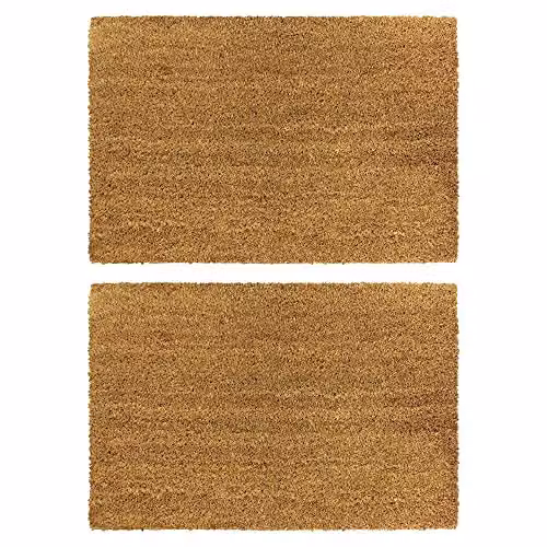 JVL Manor Plain Coir Doormat, Pack of 2, Brown, W: 40 cm, D: 60 cm