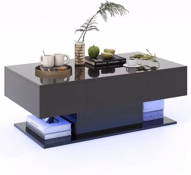 Costway Modern 2-Tier Glossy Black Glass Coffee Table