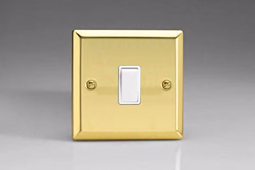 Varilight 1-Gang Rocker Switch in White and Yellow Victorian Brass – 1