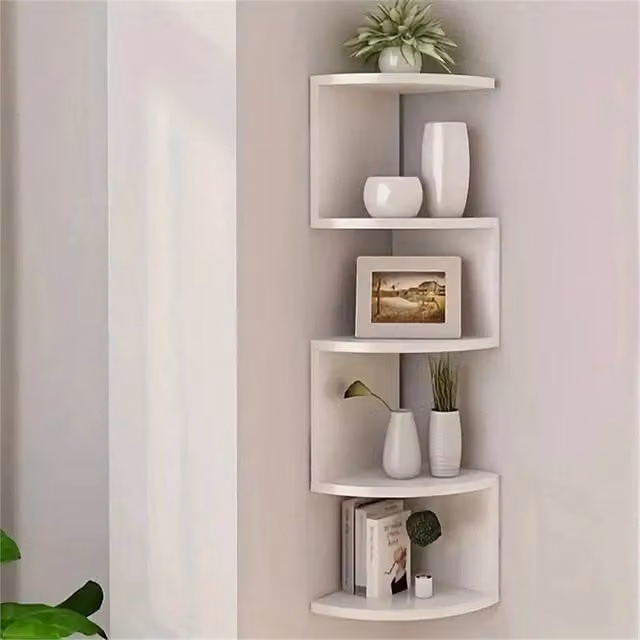 Nordara White 5 Tier Floating Corner Shelf Wooden Wall Mounted Storage W/D/H: 100 x 15 cm