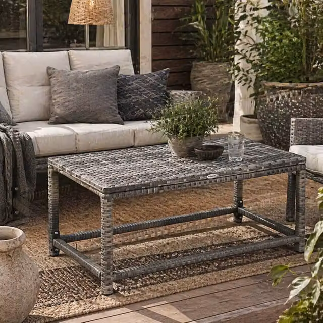 Wyld Haus Vemiro Mixed Grey Rattan Rectangular Outdoor Coffee Table with Steel Frame W/D/H: 80 x 40 x 43 cm – 1