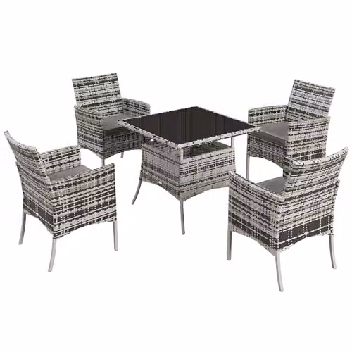 Outsunny 4 Seater Rattan Garden Furniture Set with Tempered Glass Tabletop in Grey – 1
