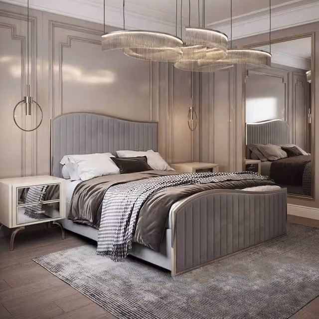 Casani Gainsborough Upholstered Velvet Designer Bed Frame in Grey, W/D/H: 137 x 120 x 200 cm – 1