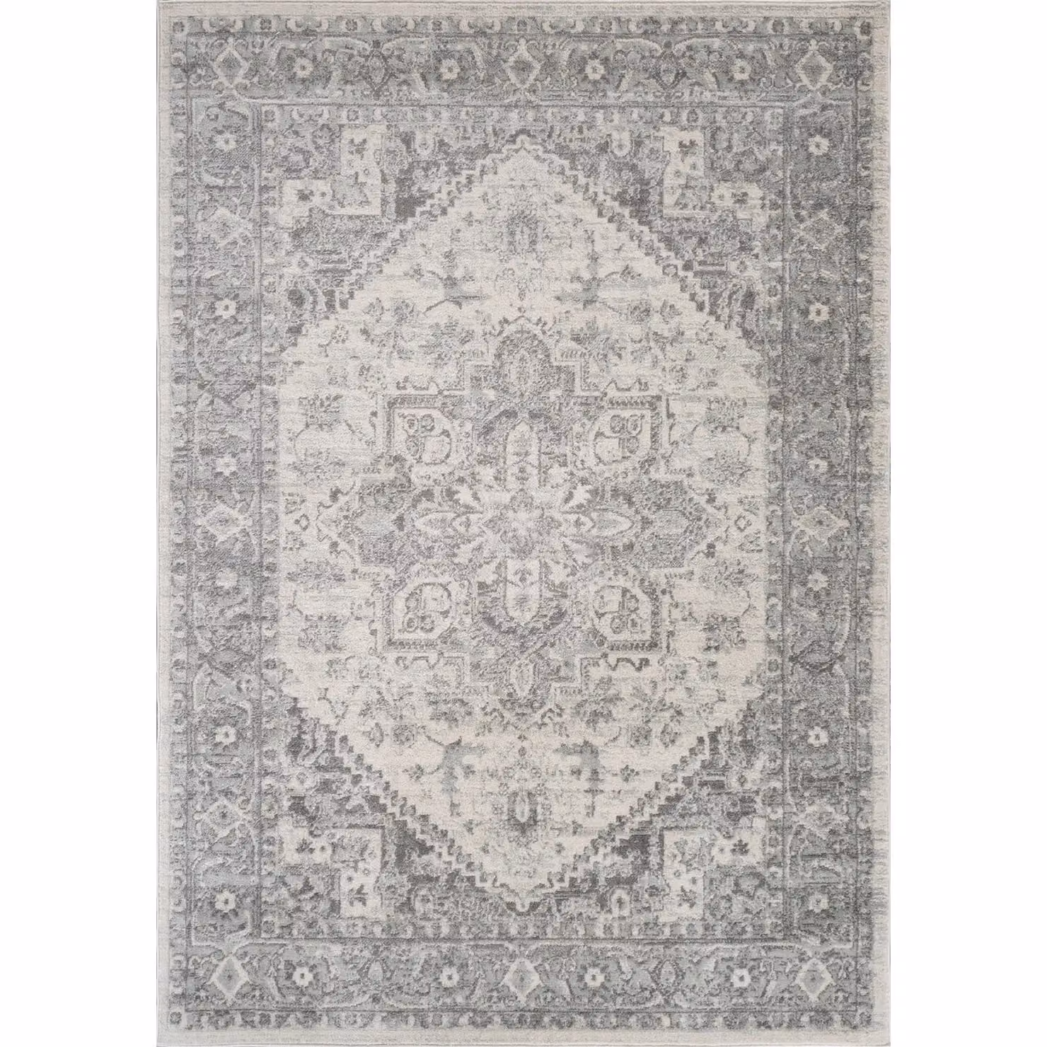 Livabliss Chester Round Vintage Boho Rug in Grey and White, Diameter: 160 cm – 2