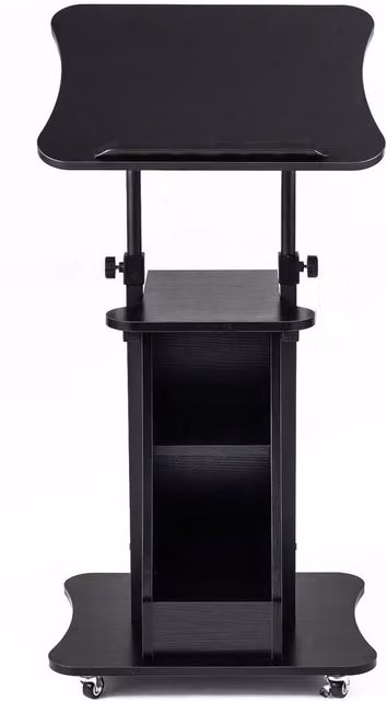 Havendro Height Adjustable Rolling Podium Stand with Tilting Top in Black – 1