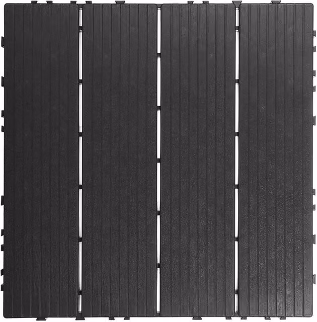 NESTLUNE Grey Heavy Duty Anti-Slip Interlocking Deck Tiles, 12 Pack, W: 52 cm, D: 52 cm, H: 2 cm – 1