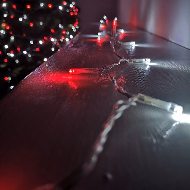 Samuel Alexander 200 LED Premier Christmas Outdoor Function Lights with Timer, 16m, Red and White with Clear Cable