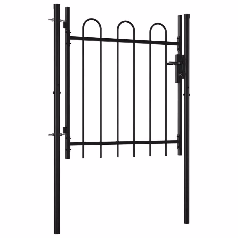 Berkfield Home Single Door Hoop Top Steel Fence Gate, Black, W: 100 cm, H: 75 cm – 2