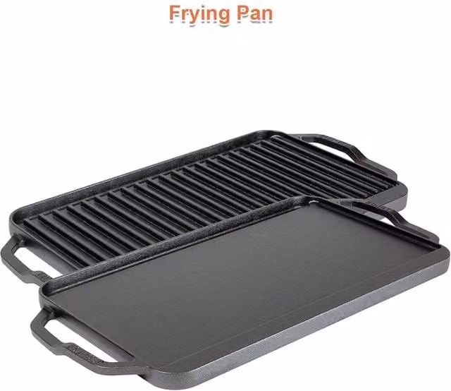 Nordara Non Stick Cast Iron Griddle Pan Skillet in Black, W: 40 cm, D: 50 cm – 1