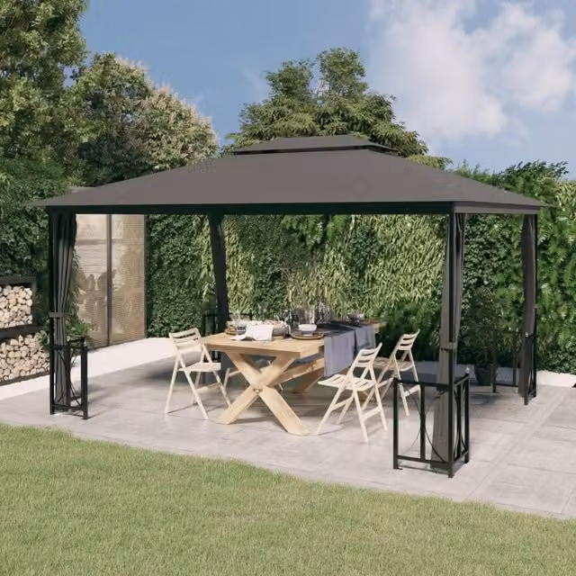 Berkfield Home Gazebo with Sidewalls and Double Roof, Anthracite and Black, W: 400 cm, D: 300 cm, H: 265 cm