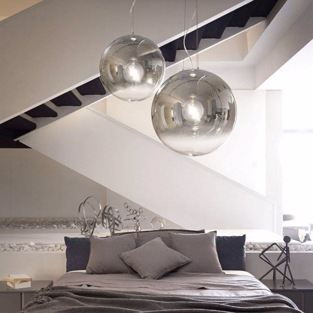 Netlighting Mapa Globe Ceiling Pendant Light with Grey Glass Shade and Chrome Finish – 2