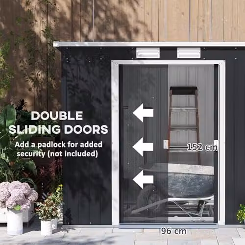 Outsunny Metal Lean-to Garden Storage Shed with Double Door and Foundation Kit, Grey, W/D/H: 213.4 x 121.9 x 173 cm – 3