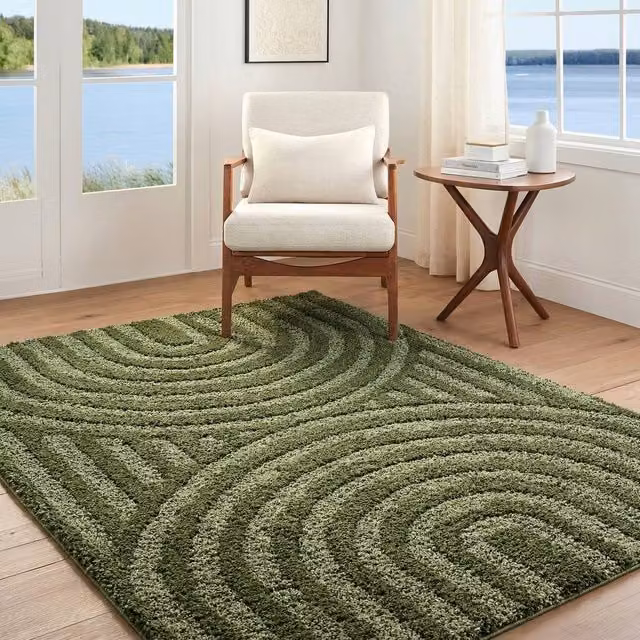 Livabliss Rodos Modern Soft Plush Pile Rug in Green, W: 200 cm, D: 275 cm