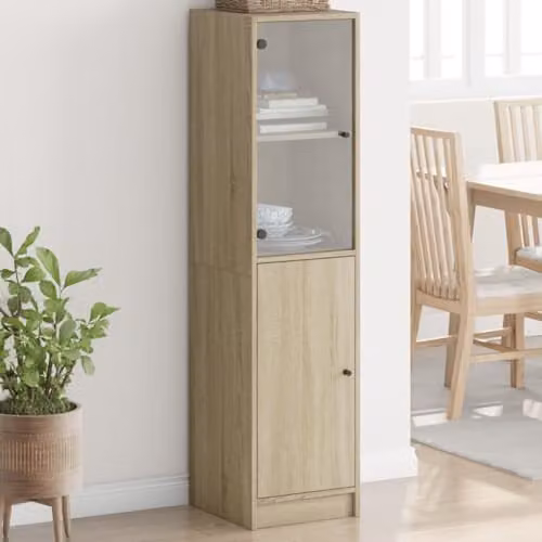 vidaXL Highboard with Glass Doors in Sonoma Oak, W/D/H: 35 x 37 x 142 cm