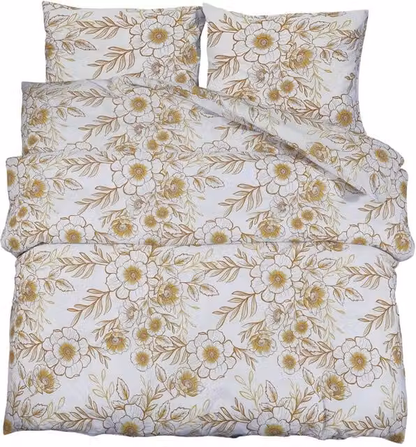 Berkfield Home Floral Cotton Duvet Cover and Pillowcase Set in White and Brown, W: 240 cm, H: 220 cm