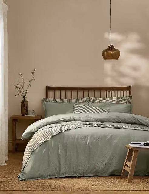 YARD Hebden Pure Cotton Percale Bedding Set, Green, W/D/H: 90 x 190 cm