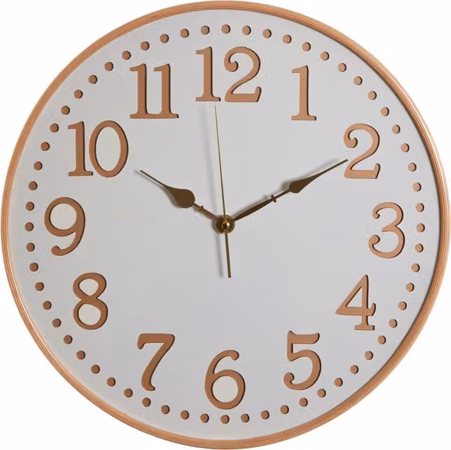 Orsina Retro Round White Wood Wall Clock with Gold Numbers and Intricate Design