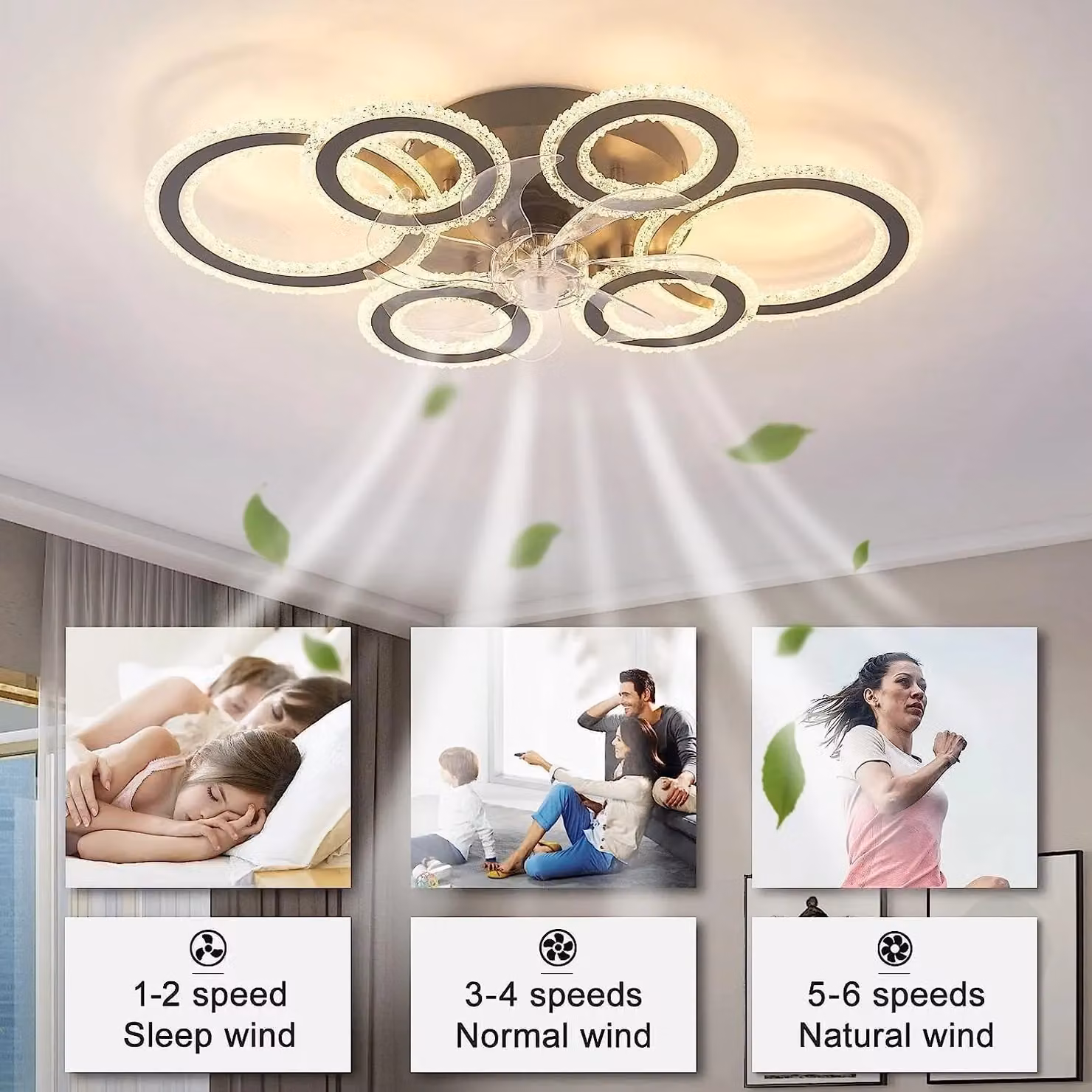 Garwarm Smart Ceiling Light with Fan, Black, Diameter: 76 cm – 3
