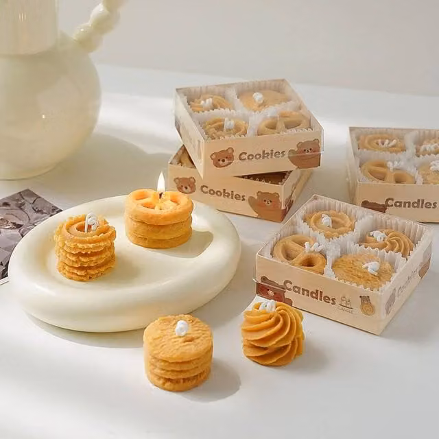 Voltico 4 Pack Cookie Shaped Scented Soy Wax Candles in Orange with Coffee and Milk Aroma