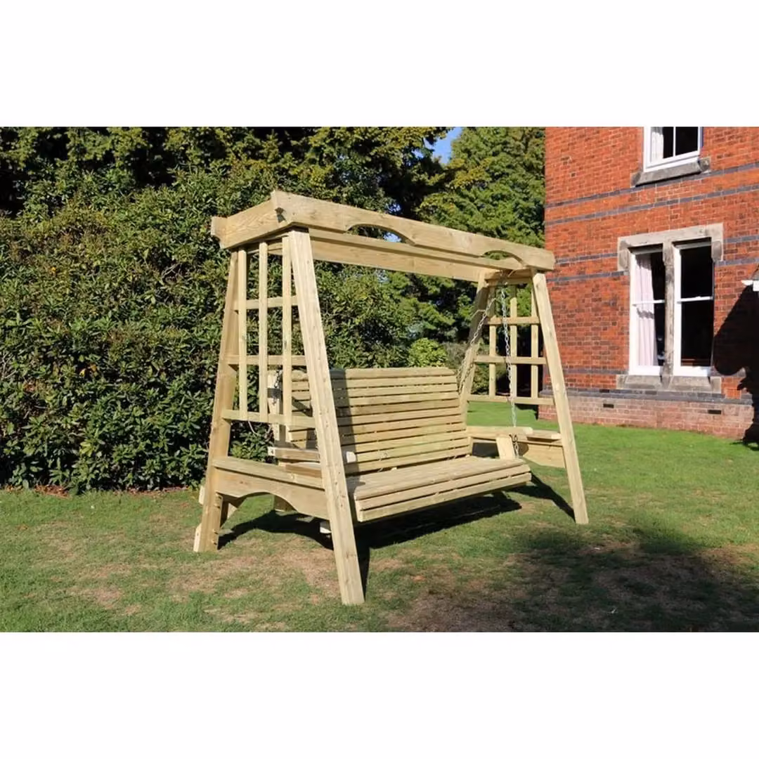 Churnet Valley Garden Furniture Ltd Cottage 3 Seater Swing Seat with Weatherproof Cushions, Brown, W/D/H: 230 x 185 x 125 cm – 2