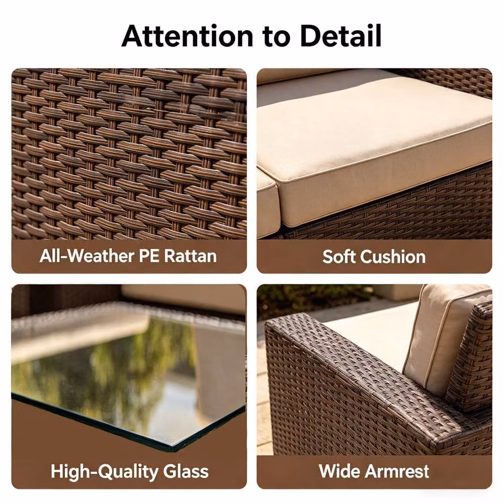 Lishetimig 6-Piece Dark Brown Polyrattan Outdoor Garden Furniture Set with Upholstered Cushions – 2