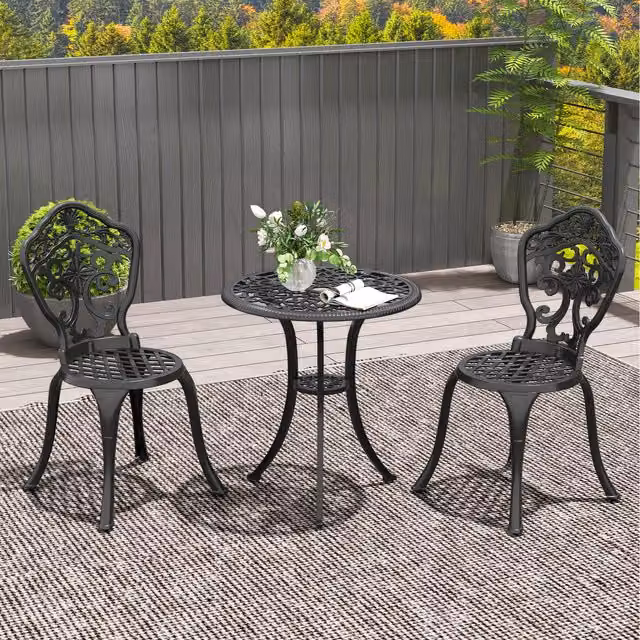 Outsunny Classic Cast Aluminium Bistro Set in Matt Black