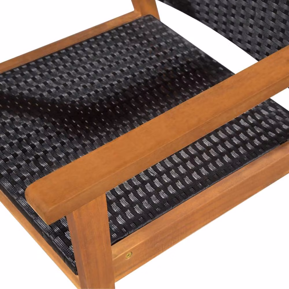 Berkfield Home 5 Piece Poly Rattan Outdoor Dining Set in Black and Brown with Acacia Wood – 3