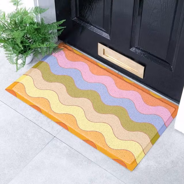 Artsy Mats Elizabeth Olwen Wavey Lines Indoor/Outdoor Doormat, Multicolour, W: 70 cm, D: 40 cm