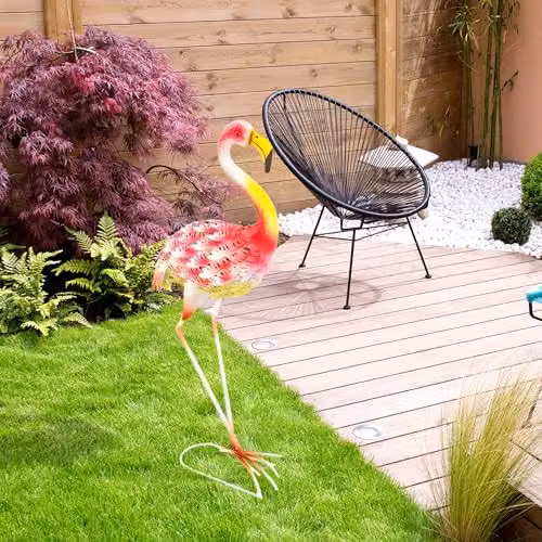 Outsunny Pink Metal Flamingo Garden Statue Ornament – 4