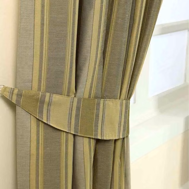 Homescapes Modern Stripe Jacquard Curtain Tie Back Pair in Gold and Grey