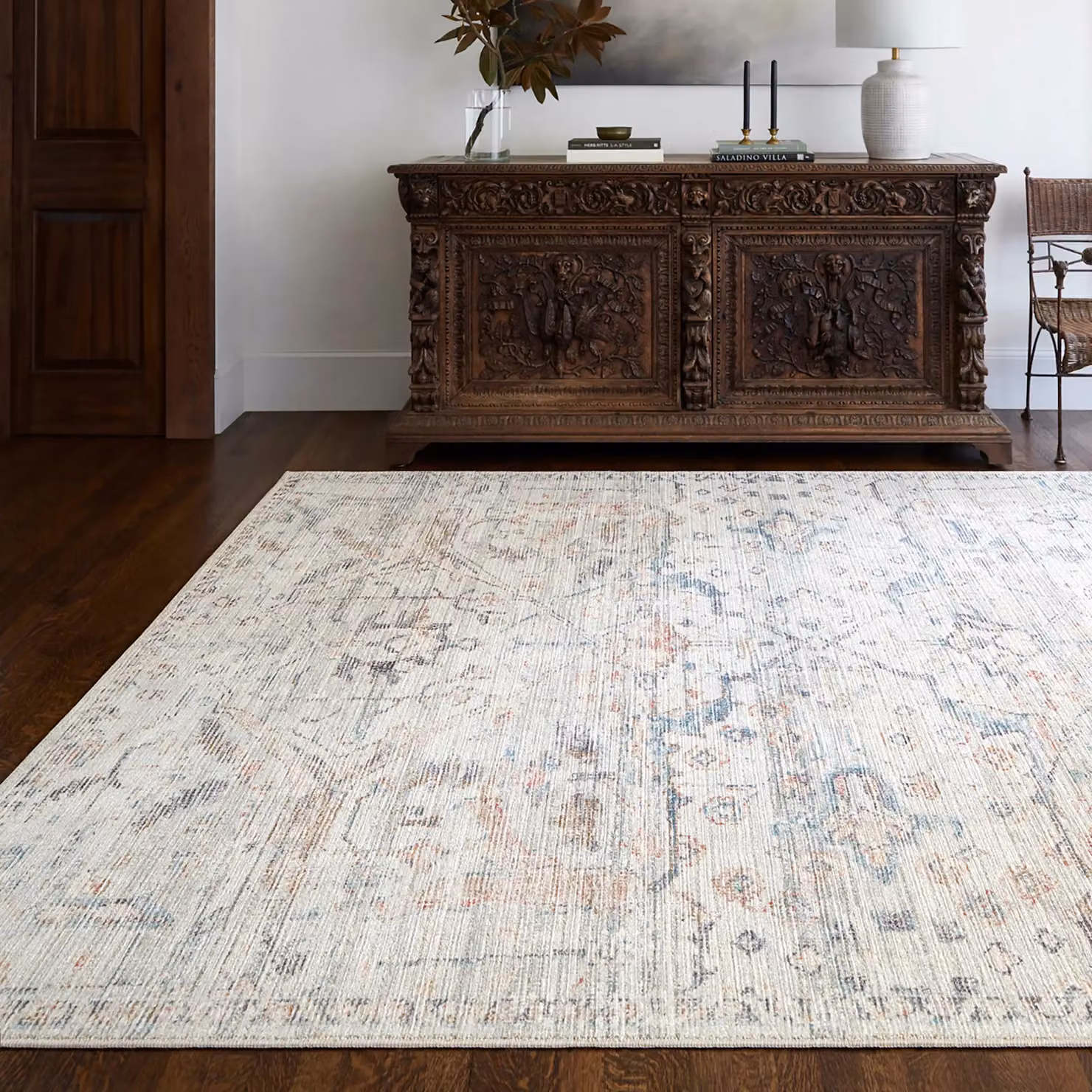 Livabliss Marlene Vintage Ivory Blue Traditional Boho Living and Dining Rug in Cream, W: 155 cm, D: 220 cm – 2