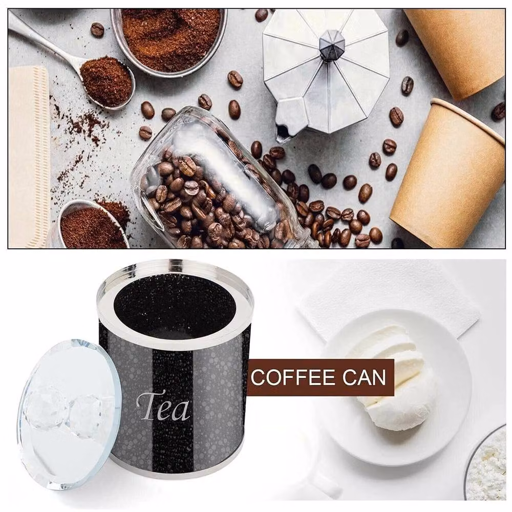FLAVORA 3-Piece Black Glass Sugar Canisters with Crushed Diamond Design for Tea and Coffee – 3