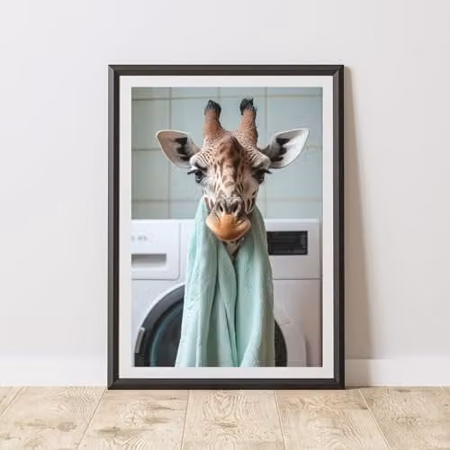 60 Second Makeover Giraffe Animal Print Paper Poster, Green, Black and White, W: 29.7 cm, H: 42.0 cm