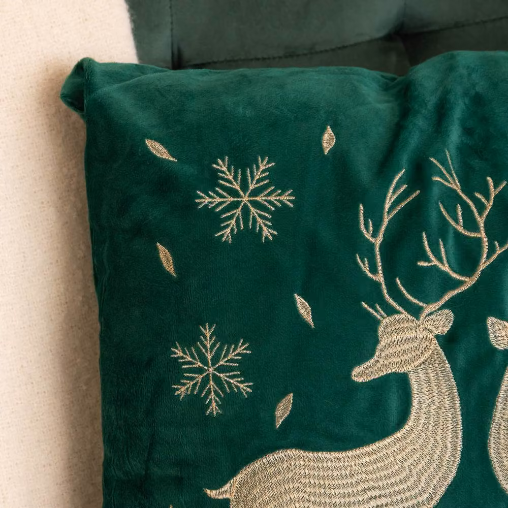 Samuel Alexander Emerald Green and Gold Reindeer Decorative Christmas Cushion, W: 44 cm – 3