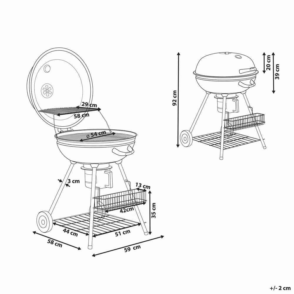 Wyld and Coco Black Steel Charcoal BBQ Grill with Lid, Warming Rack, Thermometer and Wheels, W/D/H: 59.0 x 92.0 x 59.0 cm – 3
