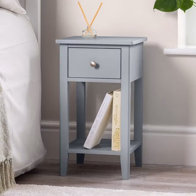Christow Grey Slim Bedside Table with 1 Drawer and Storage Shelf – 1