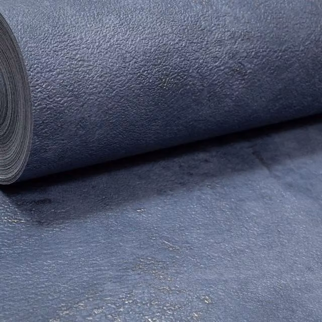 Rasch Plain Metallic Industrial Stone Concrete Textured Wallpaper in Navy Blue, Gold and Grey