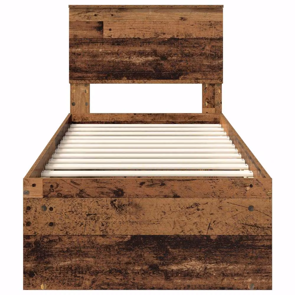 Berkfield Home Bed Frame with Headboard in Old Wood Brown, Solid Pine Wood, W/D/H: 75 x 190 cm – 4