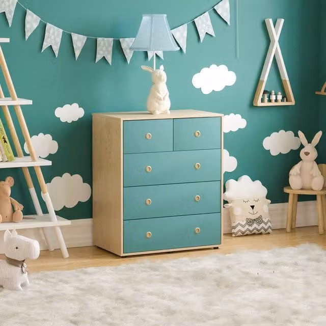 HD Designs Neptune 5 Drawer Chest of Drawers for Childrens Bedroom in Blue