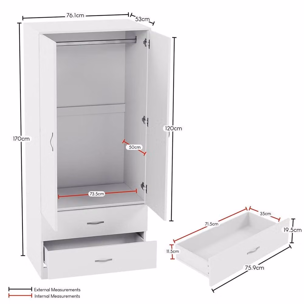 FORGEVIO White Wooden Wardrobe with Modern Hinged Doors and Integrated Drawers – 2