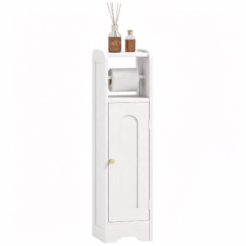 HOMCOM Small Freestanding White Bathroom Storage Cabinet with Hinged Doors and Internal Shelves – 1