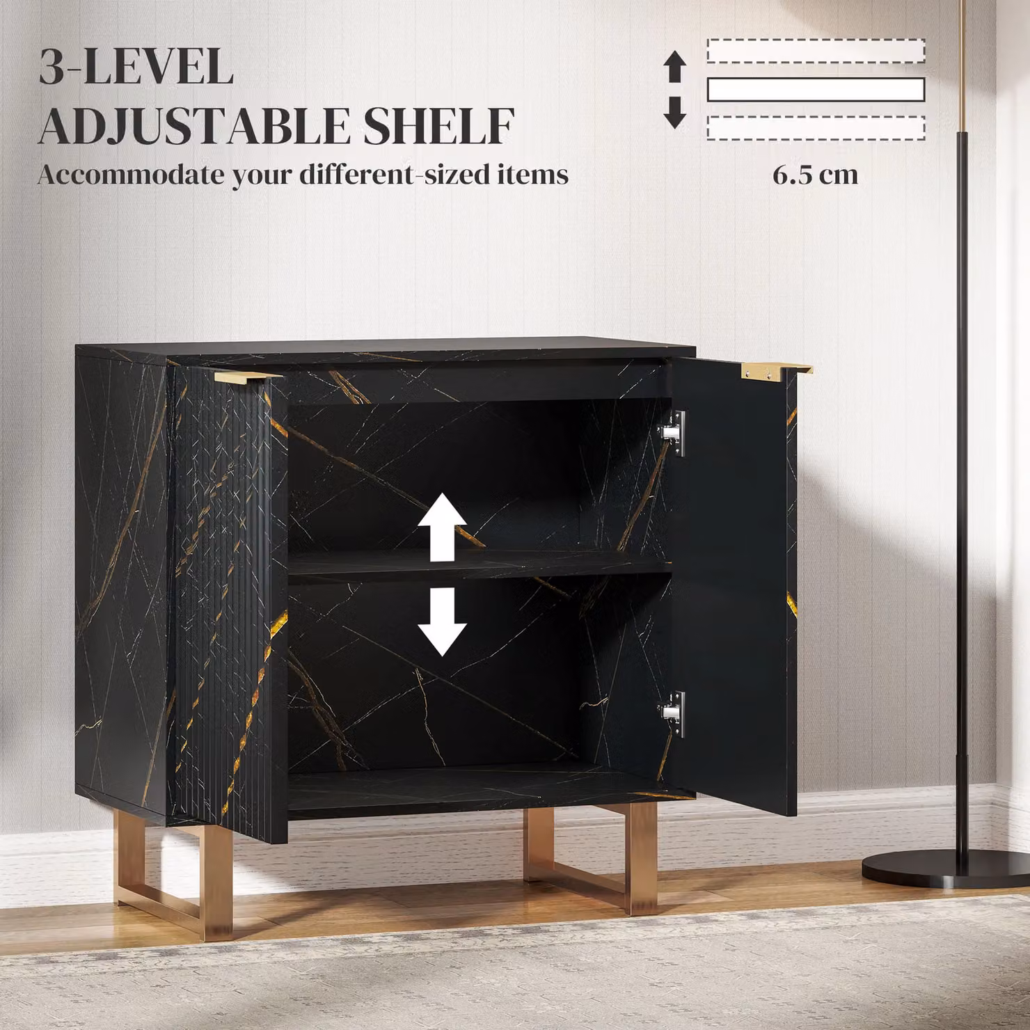 HOMCOM Modern Black Sideboard Buffet Cabinet with 2 Doors and Adjustable Shelves – 4