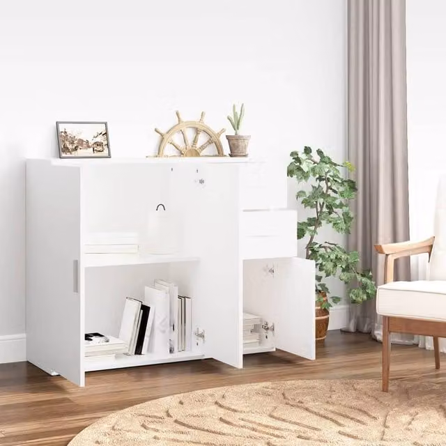 Berkfield Home White Modern Sideboard in Matt MDF, W/D/H: 91 x 29.5 x 75 cm